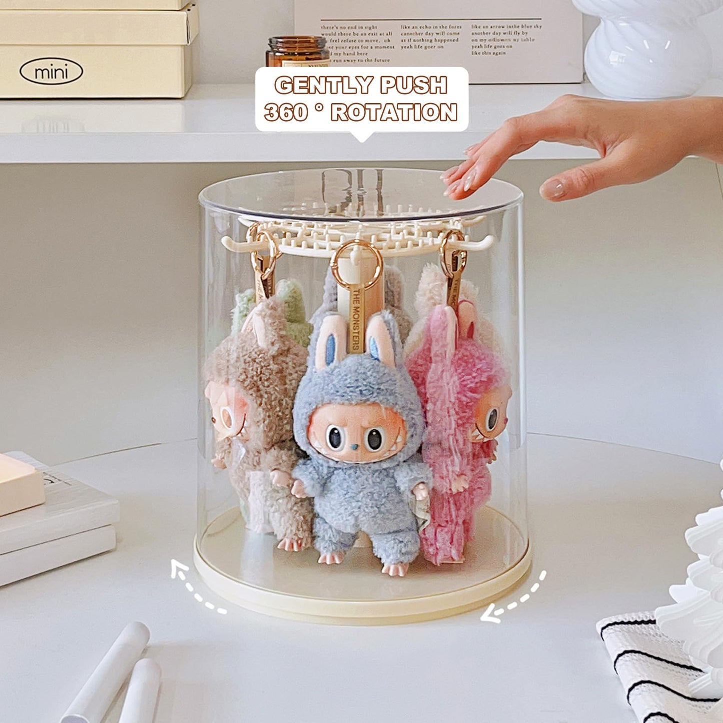 Rotating Labubu Display Case – 360° Dust-Proof Case for Figures & Keychains