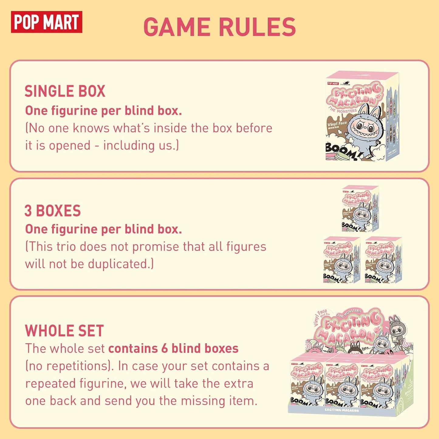 POP MART The Monsters - Tasty Macarons Vinyl Face Blind Box, Random Design Action Figures Collectible Toys Home Decorations, Single Box