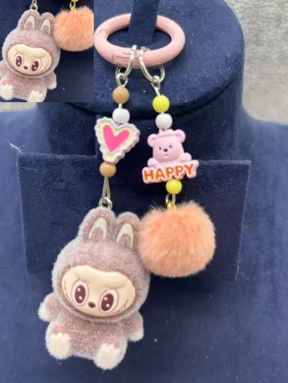Mini Labubu Keychain – Cute Pompom Plush Bag Charm
