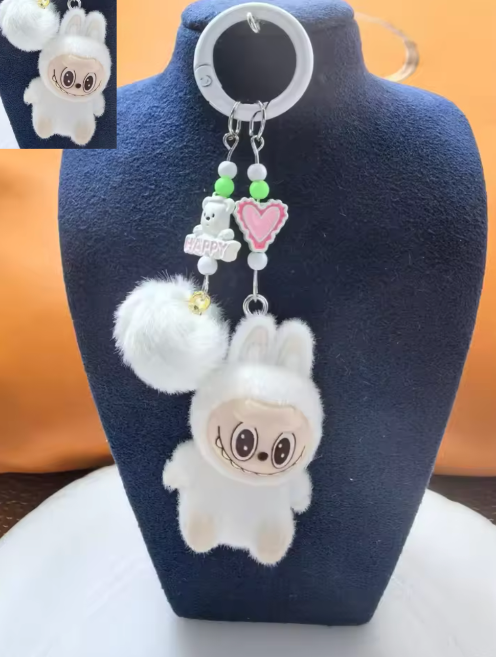 Mini Labubu Keychain – Cute Pompom Plush Bag Charm