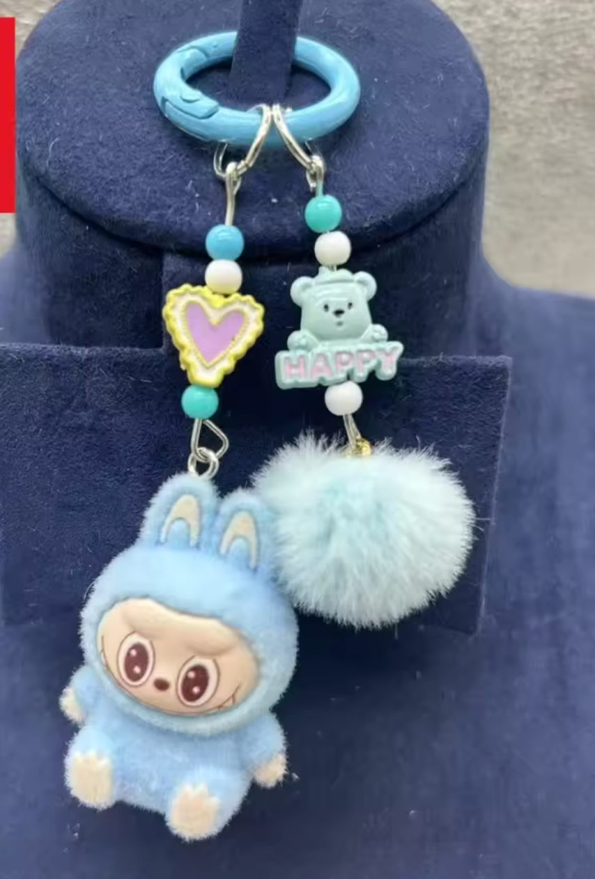 Mini Labubu Keychain – Cute Pompom Plush Bag Charm