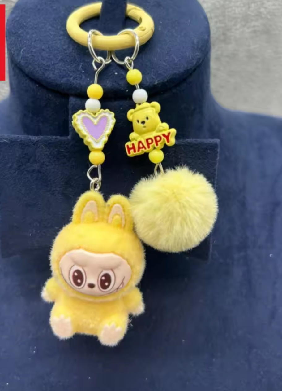 Mini Labubu Keychain – Cute Pompom Plush Bag Charm