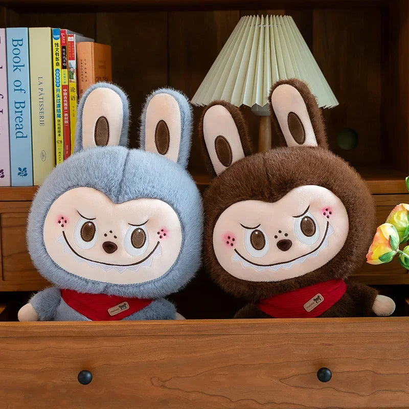 Large Labubu-style rabbit plush soft toy in pink, blue and brown, 23-45cm