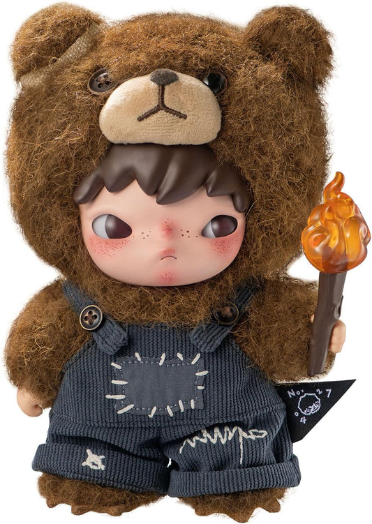 Pop Mart Hirono Living Wild Fight for Joy plush doll in bear costume, 6.3 inches